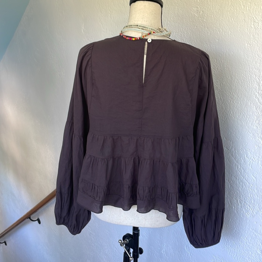 Altar’d State NWOT Black Ruffled Long Puff Sleeve Cotton Flowy Top Medium‎ - Picture 4 of 6